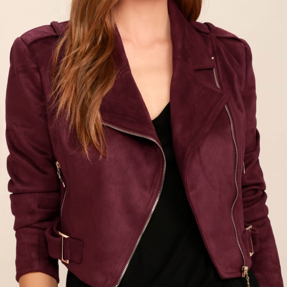 Lulus Burgundy Suede Moto Jacket